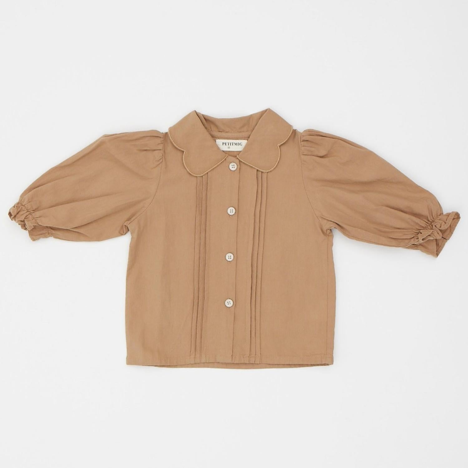 classical tuck puff sleeve blouse ブラウン