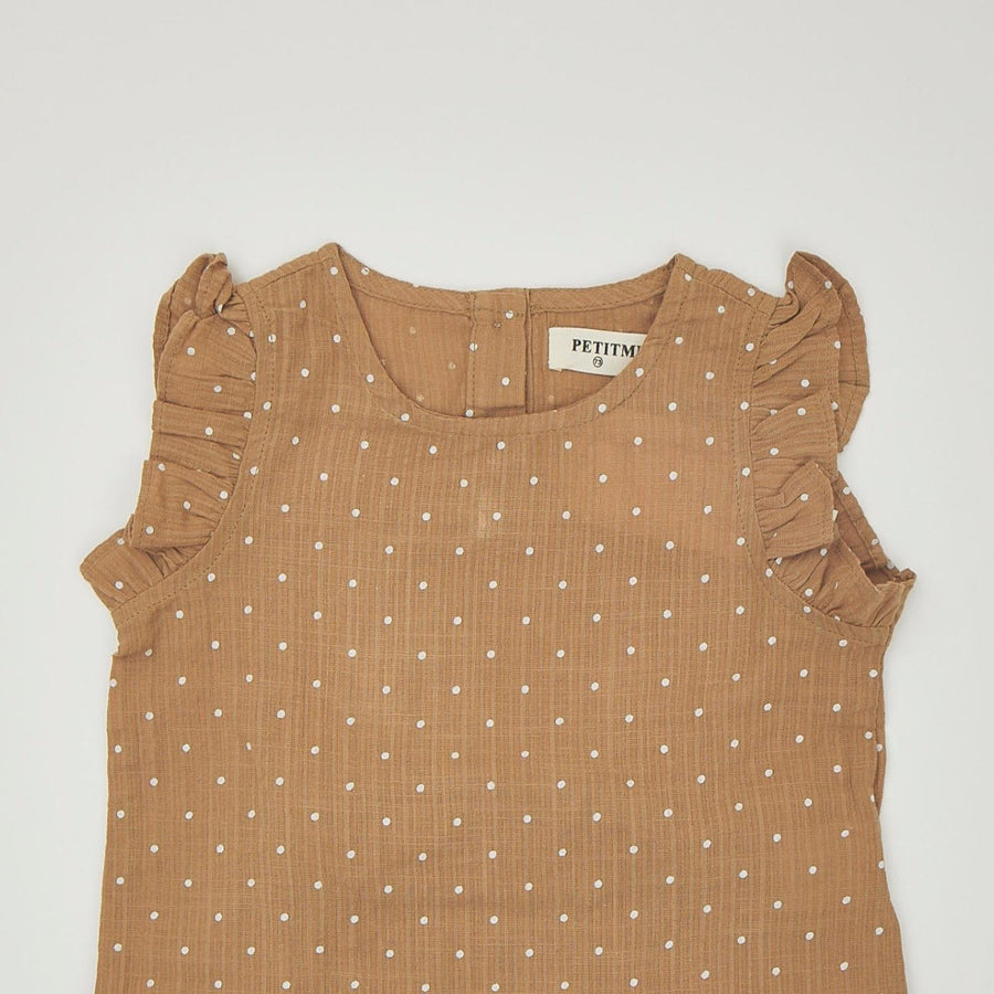dot rompers ブラウン
