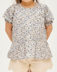 blouse p1 flower ブルー