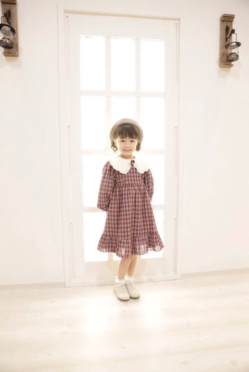 【Outlet】 Frill Collar Check One Piece